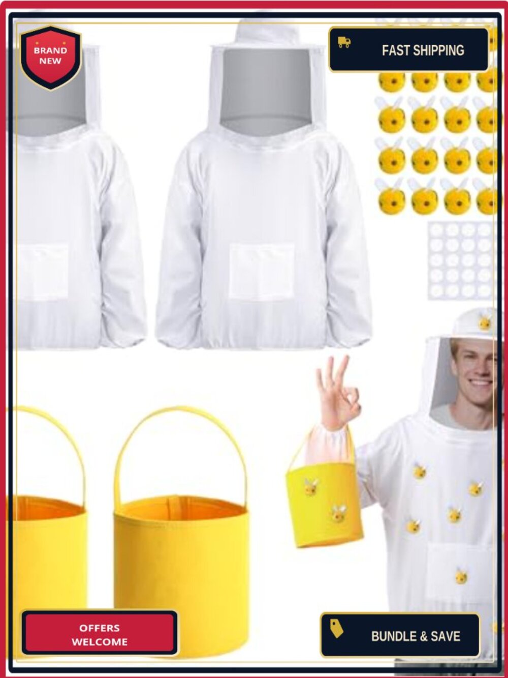 Halloween Beekeeper Costume Set with Plush Bees & Felt Buckets Adults